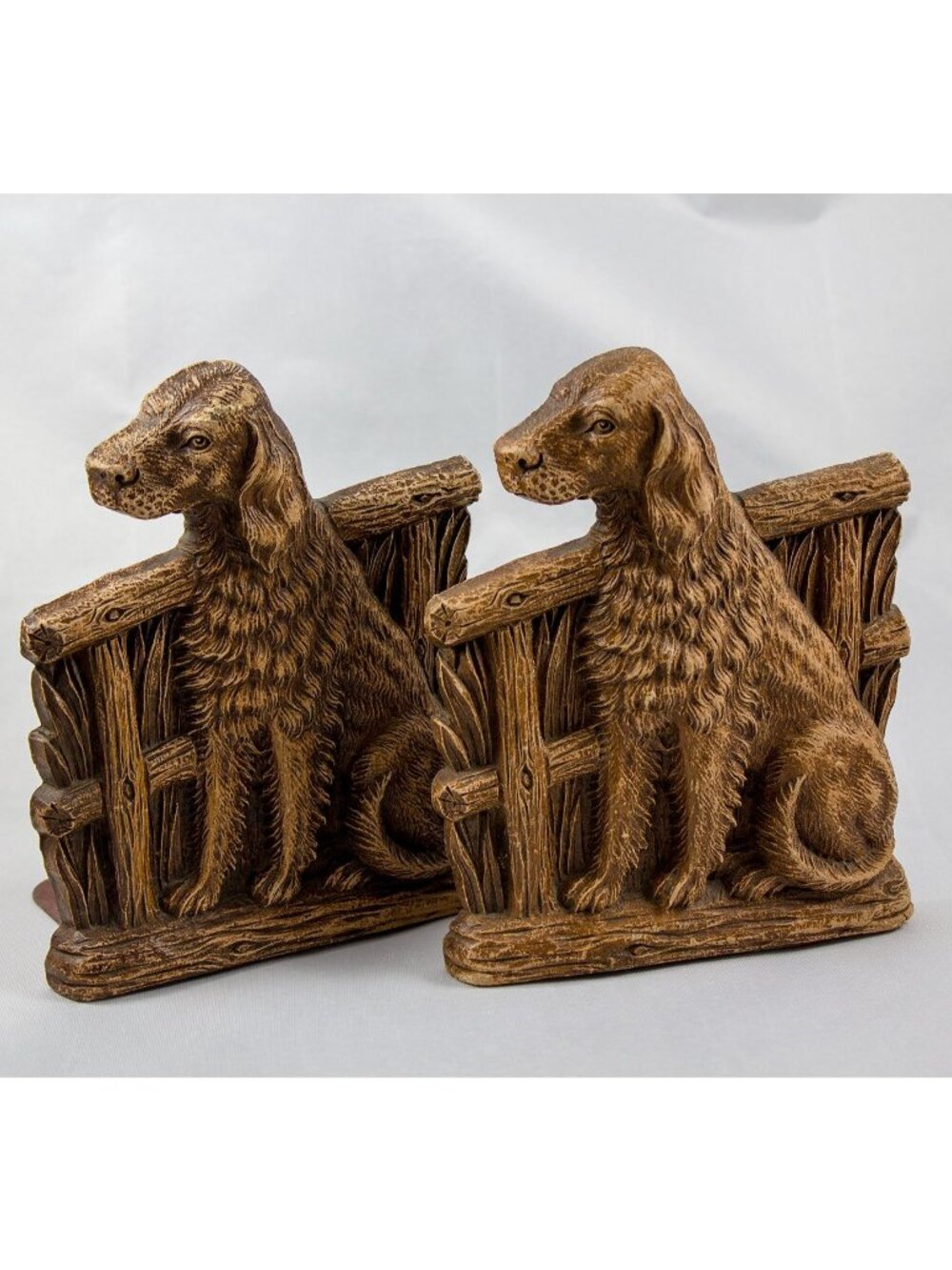 Vintage Syroco Molded Wood Setter Dog Bookends Retriever Mid-Century